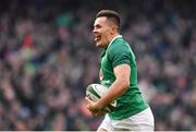 24 February 2018; Jacob Stockdale of Ireland on his way to scoring his side's fifth try during the NatWest Six Nations Rugby Championship match between Ireland and Wales at the Aviva Stadium in Dublin. Photo by Ramsey Cardy/Sportsfile