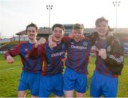 24 February 2018; Dublin University AFC players celebrate following their side's victory during the IUFU Harding Cup match between University College Cork and Dublin University AFC at Tolka Park in Dublin. Photo by Seb Daly/Sportsfile