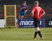 24 February 2018; James Woods of Dublin University AFC celebrates after scoring his side's first goal during the IUFU Harding Cup match between University College Cork and Dublin University AFC at Tolka Park in Dublin. Photo by Seb Daly/Sportsfile