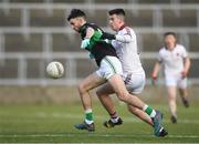 24 February 2018; Jack Horgan of Nemo Rangers is tackled by Mehaul McGrath of Slaughtneil during the AIB GAA Football All-Ireland Senior Club Championship Semi-Final match between Nemo Rangers and Slaughtneil at O'Moore Park in Portlaoise, Co Laois. Photo by Eóin Noonan/Sportsfile
