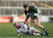 24 February 2018; Ciaran Dalton of Nemo Rangers in action against Patsy Bradley of Slaughtneil during the AIB GAA Football All-Ireland Senior Club Championship Semi-Final match between Nemo Rangers and Slaughtneil at O'Moore Park in Portlaoise, Co Laois. Photo by Eóin Noonan/Sportsfile