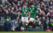 24 February 2018; Conor Murray of Ireland kicks a penalty during the NatWest Six Nations Rugby Championship match between Ireland and Wales at the Aviva Stadium in Dublin. Photo by Ramsey Cardy/Sportsfile