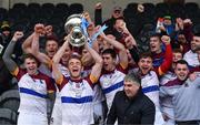 24 February 2018; UL captain John McGrath lifts the cup after victory over DCU Dochas Eireann in the Electric Ireland HE GAA Fitzgibbon Cup Final match between DCU Dochas Eireann and University of Limerick at Mallow GAA Grounds in Mallow, Co Cork. Photo by Diarmuid Greene/Sportsfile