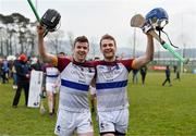 24 February 2018; Tony Kelly and John McGrath of UL celebrate after victory over DCU Dochas Eireann in the Electric Ireland HE GAA Fitzgibbon Cup Final match between DCU Dochas Eireann and University of Limerick at Mallow GAA Grounds in Mallow, Co Cork. Photo by Diarmuid Greene/Sportsfile