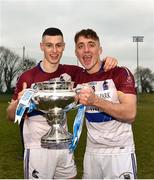 24 February 2018; UL players, from Doon, Co. Limerick, Barry Murphy, left, and Pat Ryan celebrate with the cup after the Electric Ireland HE GAA Fitzgibbon Cup Final match between DCU Dochas Eireann and University of Limerick at Mallow GAA Grounds in Mallow, Co Cork. Photo by Diarmuid Greene/Sportsfile