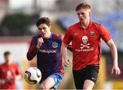 24 February 2018; Rob Slevin of University College Cork in action against Dylan Clarke of Dublin University AFC during the IUFU Harding Cup match between University College Cork and Dublin University AFC at Tolka Park in Dublin. Photo by Seb Daly/Sportsfile