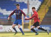 24 February 2018; Peter Healy of Dublin University AFC in action against Owen Collins of University College Cork during the IUFU Harding Cup match between University College Cork and Dublin University AFC at Tolka Park in Dublin. Photo by Seb Daly/Sportsfile