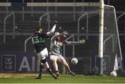 24 February 2018; Luke Connolly of Nemo Rangers scores his side's second goal of the game during the AIB GAA Football All-Ireland Senior Club Championship Semi-Final match between Nemo Rangers and Slaughtneil at O'Moore Park in Portlaoise, Co Laois. Photo by Eóin Noonan/Sportsfile