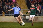 24 February 2018; Paul Mannion of Dublin shoots to score his side's first goal during the Allianz Football League Division 1 Round 4 match between Mayo and Dublin at Elverys MacHale Park in Castlebar, Co Mayo. Photo by Stephen McCarthy/Sportsfile