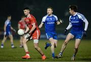 24 February 2018; Richard Donnelly of Tyrone in action against Colin Walshe and Fintan Kelly of Monaghan during the Allianz Football League Division 1 Round 4 match between Monaghan and Tyrone at St Mary's Park in Castleblayney, Monaghan. Photo by Oliver McVeigh/Sportsfile