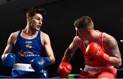 24 February 2018; Kiril Afansev, left, in action against Kevin Sheehy during the Liffey Crane Hire IABA Elite Boxing Championships 2018 Finals at the National Stadium in Dublin. Photo by David Fitzgerald/Sportsfile