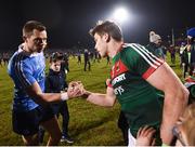 24 February 2018; Lee Keegan of Mayo and Dean Rock of Dublin following the Allianz Football League Division 1 Round 4 match between Mayo and Dublin at Elverys MacHale Park in Castlebar, Co Mayo. Photo by Stephen McCarthy/Sportsfile
