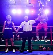 24 February 2018; Grainne Walsh, right, is declared victorious over Ciara Ginty following their bout during the Liffey Crane Hire IABA Elite Boxing Championships 2018 Finals at the National Stadium in Dublin. Photo by David Fitzgerald/Sportsfile