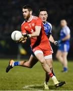 24 February 2018; Ronan McNamee of Tyrone in action against Shane Carthy of Monaghan during the Allianz Football League Division 1 Round 4 match between Monaghan and Tyrone at St Mary's Park in Castleblayney, Monaghan. Photo by Oliver McVeigh/Sportsfile