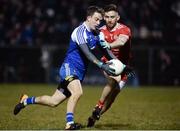 24 February 2018; Jack McCarron of Monaghan in action against Padraig Hampsey of Tyrone during the Allianz Football League Division 1 Round 4 match between Monaghan and Tyrone at St Mary's Park in Castleblayney, Monaghan. Photo by Oliver McVeigh/Sportsfile