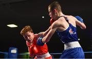 24 February 2018; Ricky Nesbitt, left, in action against Conor Jordan during the Liffey Crane Hire IABA Elite Boxing Championships 2018 Finals at the National Stadium in Dublin. Photo by David Fitzgerald/Sportsfile