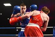 24 February 2018; Conor Jordan, left, in action against Ricky Nesbitt during the Liffey Crane Hire IABA Elite Boxing Championships 2018 Finals at the National Stadium in Dublin. Photo by David Fitzgerald/Sportsfile