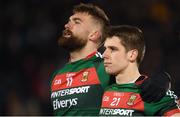 24 February 2018; Lee Keegan, right, and Aidan O'Shea of Mayo during the Allianz Football League Division 1 Round 4 match between Mayo and Dublin at Elverys MacHale Park in Castlebar, Co Mayo. Photo by Stephen McCarthy/Sportsfile