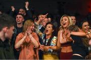 24 February 2018; Supporters of George Bates celebrate as he is declared victorious over Francis Cleary during the Liffey Crane Hire IABA Elite Boxing Championships 2018 Finals at the National Stadium in Dublin. Photo by David Fitzgerald/Sportsfile