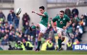 24 February 2018; Joey Carbery of Ireland kicks a restart during the NatWest Six Nations Rugby Championship match between Ireland and Wales at the Aviva Stadium in Lansdowne Road, Dublin. Photo by David Fitzgerald/Sportsfile