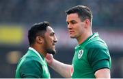 24 February 2018; Jonathan Sexton, right, and Bundee Aki of Ireland during the NatWest Six Nations Rugby Championship match between Ireland and Wales at the Aviva Stadium in Dublin. Photo by Ramsey Cardy/Sportsfile