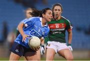 24 February 2018; Siobhan McGrath of Dublin and Sinead Cafferky of Mayo during the Lidl Ladies Football National League Division 1 Round 4 match between Mayo and Dublin at Elverys MacHale Park in Castlebar, Co Mayo. Photo by Stephen McCarthy/Sportsfile
