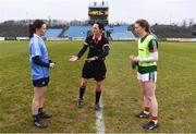 24 February 2018; Referee Maggie Farrelly with Sinead Aherne of Dublin and Sarah Tierney of Mayo prior to the Lidl Ladies Football National League Division 1 Round 4 match between Mayo and Dublin at Elverys MacHale Park in Castlebar, Co Mayo. Photo by Stephen McCarthy/Sportsfile