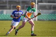 25 February 2018; Pat Camon of Offaly in action against Charles Dwyer of Laois during the Allianz Hurling League Division 1B Round 4 match between Offaly and Laois at Bord Na Móna O’Connor Park in Offaly. Photo by Sam Barnes/Sportsfile