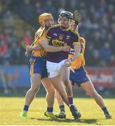 25 February 2018; Jack O'Connor of Wexford in action against Jason McCarthy and Colm Galvin of Clare during the Allianz Hurling League Division 1A Round 4 match between Wexford and Clare at Innovate Wexford Park in Wexford. Photo by Matt Browne/Sportsfile