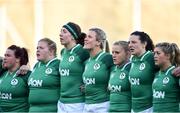 25 February 2018; Ireland players stand for the national anthem prior to the Women's Six Nations Rugby Championship match between Ireland and Wales at Donnybrook Stadium in Dublin. Photo by David Fitzgerald/Sportsfile