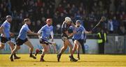 25 February 2018; Gearóid McInerney of Galway in action against Paul Winters, left, Ryan O'Dwyer, and Paul Crummey of Dublin during the Allianz Hurling League Division 1B Round 4 match between Dublin and Galway at Parnell Park in Dublin. Photo by Daire Brennan/Sportsfile