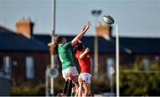 25 February 2018; Aoife McDermott of Ireland wins possession from a lineout ahead of Mel Clay of Wales during the Women's Six Nations Rugby Championship match between Ireland and Wales at Donnybrook Stadium in Dublin. Photo by David Fitzgerald/Sportsfile