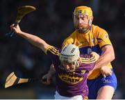 25 February 2018; Cathal Dunbar of Wexford in action against Gearoid O'Connell of Clare during the Allianz Hurling League Division 1A Round 4 match between Wexford and Clare at Innovate Wexford Park in Wexford. Photo by Matt Browne/Sportsfile