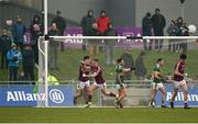 25 February 2018; Eamonn Brannigan of Galway celebrates with team-mate Barry McHugh after scoring his side's first goal during the Allianz Football League Division 1 Round 4 match between Kerry and Galway at Austin Stack Park in Kerry. Photo by Diarmuid Greene/Sportsfile