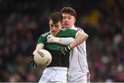 25 February 2018; Matthew Flaherty of Kerry is tackled by Galway goalkeeper Ruairi Lavelle during the Allianz Football League Division 1 Round 4 match between Kerry and Galway at Austin Stack Park in Kerry. Photo by Diarmuid Greene/Sportsfile