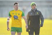 25 February 2018; Paul Brennan of Donegal and coach Karl Lacey following the Allianz Football League Division 1 Round 4 match between Donegal and Kildare at Fr Tierney Park in Ballyshannon, Co Donegal. Photo by Stephen McCarthy/Sportsfile