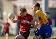 25 February 2018; Aaron Morgan of Down in action against Cillian Brennan of Clare during the Allianz Football League Division 2 Round 4 match between Down and Clare at Páirc Esler, Newry, in Down. Photo by Oliver McVeigh/Sportsfile