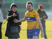 25 February 2018; David Tubridy of Clare with a Clare supporter after the Allianz Football League Division 2 Round 4 match between Down and Clare at Páirc Esler, Newry, in Down. Photo by Oliver McVeigh/Sportsfile