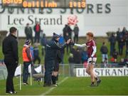 25 February 2018; Peter Cooke of Galway is greeted by Galway manager Kevin Walsh as he is substituted during the Allianz Football League Division 1 Round 4 match between Kerry and Galway at Austin Stack Park in Kerry. Photo by Diarmuid Greene/Sportsfile