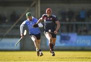 25 February 2018; Conor Whelan of Galway in action against James Madden of Dublin during the Allianz Hurling League Division 1B Round 4 match between Dublin and Galway at Parnell Park in Dublin. Photo by Daire Brennan/Sportsfile