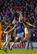 25 February 2018; Sean Curran of Tipperary in action against Enda Morrissey, left, and Cillian Buckley of Kilkenny during the Allianz Hurling League Division 1A Round 4 match between Kilkenny and Tipperary at Nowlan Park in Kilkenny. Photo by Harry Murphy/Sportsfile