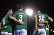 23 February 2018; Garry Buckley, right, of Cork City celebrates with team mates Steven Beattie, left, and Alan Bennett during the SSE Airtricity League Premier Division match between Cork City and Waterford at Turner's Cross in Cork. Photo by Eóin Noonan/Sportsfile