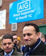 26 February 2018; In attendance are An Taoiseach Leo Varadkar, right, and Minister for Finance Paschal Donohoe as they met with representatives from Sheriff Youth Club in the North East inner city today. AIG Insurance and JLT Insurance Brokers worked together to provide reasonably priced insurance for the club, enabling teams to get back out playing games. AIG, together with other North East Inner City businesses, is supporting the Minister’s community development initiative in the area via a range of community-based programmes. Photo by David Fitzgerald/Sportsfile