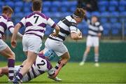 26 February 2018; Jonathan Sargent of Belvedere College in action against Clongowes College College players, from left, Barry D'Arcy, John Carroll, and Leo Dowling  during the Bank of Ireland Leinster Schools Junior Cup Round 2 match between Belvedere College and Clongowes Wood College at Donnybrook Stadium in Dublin. Photo by Piaras Ó Mídheach/Sportsfile