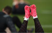 26 February 2018; A general view of Alex Wootton's boots during Munster Rugby squad training at the University of Limerick in Limerick. Photo by Diarmuid Greene/Sportsfile