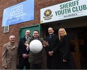 26 February 2018; In attendance, from left, Sheriff YC President Jack Russell, AIG Ireland GM Declan O'Rourke, Minister for Finance Paschal Donohoe, An Taoiseach Leo Varadkar and JLT Director Amanda Harton as they met with representatives from Sheriff Youth Club in the North East inner city today. AIG Insurance and JLT Insurance Brokers worked together to provide reasonably priced insurance for the club, enabling teams to get back out playing games. AIG, together with other North East Inner City businesses, is supporting the Minister’s community development initiative in the area via a range of community-based programmes.   Photo by David Fitzgerald/Sportsfile