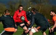 26 February 2018; Tommy O'Donnell in action against John Poland, Dave O'Callaghan and James Cronin during Munster Rugby squad training at the University of Limerick in Limerick. Photo by Diarmuid Greene/Sportsfile