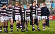 26 February 2018; Clongowes Wood College players sing with their supporters after defeat in the Bank of Ireland Leinster Schools Junior Cup Round 2 match between Belvedere College and Clongowes Wood College at Donnybrook Stadium in Dublin. Photo by Piaras Ó Mídheach/Sportsfile