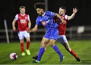 26 February 2018; Bastien Hery of Waterford in action against Conan Byrne of St Patrick's Athletic during the SSE Airtricity League Premier Division match between Waterford and St Patrick's Athletic at the RSC in Waterford. Photo by Harry Murphy/Sportsfile