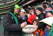 27 February 2018; Jonathan Sexton meets supporters at an Ireland rugby open training session at the Aviva Stadium in Dublin. Photo by Ramsey Cardy/Sportsfile